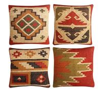 JAIPUR KILIM RUGS Set of 4 Wool Jute Vintage Kilim Cushion Covers,Home Decor Pillowcases Handwoven Turkish Pillow Decorative Throw Pillow Covers (Multicolor-7)