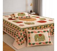 Jaipur Weaves Jaipuri Double Bed Cotton Bedsheet Queen Size 90x100, 144 TC 100% Pure Cotton Bed Sheet with 2 Pillow Covers, Royal Elephants Traditional Print (Royal Elephants Green)