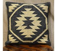 JAIPURI KILIM RUGS Klim Jute Pillow Cover Boho Tribal Decorative Throw Pillow Case, Handwoven Kilim-Style Burlap Cushion Cover for Sofa (Cover Only) (1, WKJ_Multi Colour_C_27) 18" x 18" (Pack of 1)