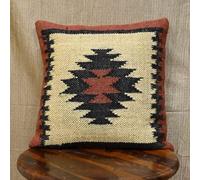 JAIPURI KILIM RUGS Klim Jute Pillow Cover Boho Tribal Decorative Throw Pillow Case, Handwoven Kilim-Style Burlap Cushion Cover for Sofa (Cover Only) (WKJ_003) 18" x 18" (Pack of 1)