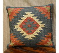 JAIPURI KILIM RUGS Klim Jute Pillow Cover Boho Tribal Decorative Throw Pillow Case, Handwoven Kilim-Style Burlap Cushion Cover for Sofa (Cover Only) (2, WKJ_Multi Colour_C_28) 18" x 18" (Pack of 1)