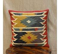 JAIPURI KILIM RUGS Klim Jute Pillow Cover Boho Tribal Decorative Throw Pillow Case, Handwoven Kilim-Style Burlap Cushion Cover for Sofa (Cover Only) (WKJ_0012) 18" x 18" (Pack of 1)