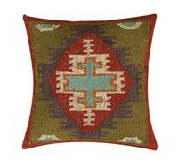 JAIPURI KILIM RUGS Wool Cushion Cover Handwoven Kilim Pillow Cover Ethnic Square Cushions Boho Home Decor Pillows for Living Room Indian Authentic Rug Cushion Case Vintage Sofa (PATTERN-01)