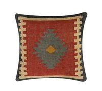 JAIPURI KILIM RUGS Wool Cushion Cover Handwoven Kilim Pillow Cover Ethnic Square Cushions Boho Home Decor Pillows for Living Room Indian Authentic Rug Cushion Case Vintage Sofa (PATTERN-03)