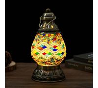 JAITAIK Handmade Turkish Mosaic Lamp Moroccan Light Rechargeable 1800mAh Battery USB Touch Switch 3 Brightness Levels for Camping, Adventure, Home Decor