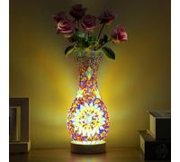 JAITAIK Mosaic Vase Lamp, Turkish Table Lamp with Wood Base, USB LED