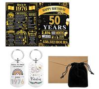 JaiZvt 50th Birthday Gifts for Women, Funny Keyring, 4PCS Thoughtful Gift Birthday Card, Complete Package with Envelope and Gift Bag, Perfect for Sisters and Female Friends Celebrating 50 Years