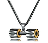 JAJAFOOK Jewelry Mens Women's Stainless Steel Fitness Gym Dumbbell Barbell Chain Pendant Necklace, Metal, No Gemstone