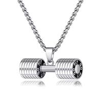 JAJAFOOK Jewelry Mens Women's Stainless Steel Fitness Gym Dumbbell Barbell Chain Pendant Necklace, Metal, No Gemstone