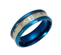 JAJAFOOK Men 8mm Wide Luminous Effect Stainless Steel Luminous Cross Jesus Band Ring Glow in The Dark, 13, Metal, No Gemstone
