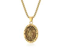 JAJAFOOK Men’s Saint Michael the Archangel Titanium Steel Necklace - SAINT MICHAEL Pendant - Silver, Gold, Black - with Chain, Stainless Steel, No Gemstone