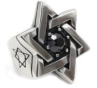 JAJAFOOK Mens Cubic Zirconia Stainless Steel Ring, Vintage Star of David, Black Silver, Metal, Zircon