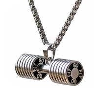 JAJAFOOK Men's Stainless Steel Fitness Gym Dumbbell Weight Lifters Barbell Chain Pendant Necklace Silver