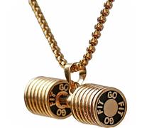 JAJAFOOK Men's Stainless Steel Fitness Gym Dumbbell Weight Lifters Barbell Chain Pendant Necklace, Stainless Steel, Cubic Zirconia