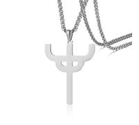 JAJAFOOK Men's Stainless Steel Religious Ring Judas Priest Saints Le Pendant Irregular Vintage Cross Necklace, 53mm*42mm, Stainless Steel, metal