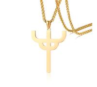 JAJAFOOK Men's Stainless Steel Religious Ring Judas Priest Saints Le Pendant Irregular Vintage Cross Necklace, Stainless Steel, metal