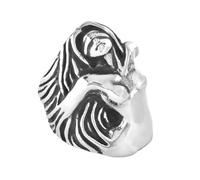 JAJAFOOK Vintage Heavy Stainless Steel Angel Goddess Biker Mens Ring, Color Black Silver, Metal, No Gemstone