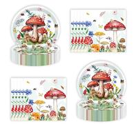 Jajajuegos Mushroom Birthday Party Plates and Napkins for 32 Guests, 72 Pcs, Brown, Mushroom Pattern, Includes Plates and Napkins