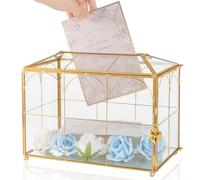 Jajamy Glass Wedding Card Box with Slot - 10.2" Large Gold Gift Storage Box with Lock for Reception, Bridal Shower, Baby Shower, Birthday Party