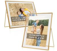 Jajamy Gold Floating Frame Set of 2, 8x10 Tempered Glass Floating Picture Frames for Vertically and Horizontal Tabletop Display, Fit for Multi Size 7x9, 5x7, 4x6 Photos