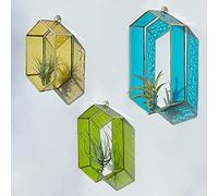 Jajamy Stained Glass Wall Planter Succulent Terrarium, 3 Packs Geometric Hexagon Hanging Air Plant Wall Mount Holder Vertical Floating Glass Planter for Minimalist Modern Decor Hanger