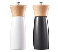 JAJKAFCL Refillable Pepper Mill Manual Salt and Spice Mills, Refillable Salt and Pepper Shaker, Easy to Fill, Set of 2 Salt Peppercorn Shakers(Black+White)