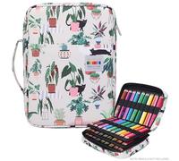 JAKAGO Colored Pencil Case with 220 Slots Large Capacity for Artists Painters, Zipper Organizer Pouch for Markers, Highlighters, Storage Case for, Green Plant Cat, L, Colored Case