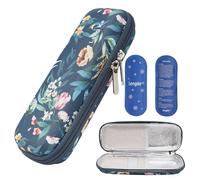 JAKAGO EVA Compact Insulin Cooler Travel Hard Case,Lightweight and Durable Diabetic Small Storage Travel Packs for Insulin Pens & Needles with 2 Ice Pack (BL Camellia Flowers)