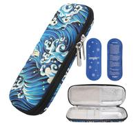 JAKAGO EVA Compact Insulin Cooler Travel Hard Case,Lightweight and Durable Diabetic Small Storage Travel Packs for Insulin Pens & Needles with 2 Ice Pack (Ocean Wave)