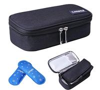 JAKAGO Insulin Cooler Travel Case Waterproof Portable Diabetic Medical Organize Bag with 2 Ice Pack Cooler Insulation Liner for Insulin Syringes Pens Vials Glucose Meter (Black)