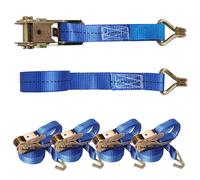 JAKAGO Ratchet Straps With J Hooks, 4 x 800 kg x 4m Heavy Duty Ratchet Strap 25 mm Wide 800KG Break Strength, Adjustable Tie Down Straps for Vans Luggage Cargo Motorcycle (Blue)