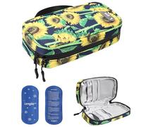 JAKAGO Waterproof Insulin Cooler Travel Case,Lightweight and Super Strong Insulation Insulin Pen Case, Medical Cooler Bag for Insulin Pens & Medication with 2 Large Ice Pack（Sunflower）