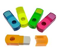 Jakar 2-In-1 Neon Pencil Sharpener & Eraser (Random Colour) - Compact & Portable Design For School & Office (5331)