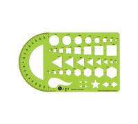 Jakar General Purpose 2 Template Green Acrylic 0.76mm Circles Squares Triangles Hexagons 3-24mm With Protractor 4641