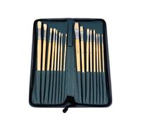Jakar Oil & Acrylic Brush Set - 16-Piece Long Handle Hog Bristle & Pony Hair Brushes, Flat & Round, Zip-Up Carrying Case (6440)
