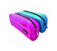 Jakar U-Shaped Pencil Case - 21X10X6Cm, Durable Fabric With Mesh Pockets, Assorted Blue & Pink Colours (7460)