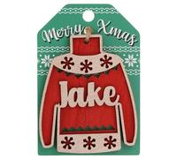 Jake Name Christmas Jumper Wooden Tree Decoration Personalised Bauble Xmas Red