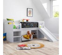 Jake - Single - Kids Mid Sleeper Bed - Storage and Slide - White - Wooden - 3ft - Happy Beds