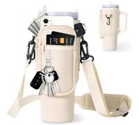 Jakelove 1.2L Multi Function Stanley Cup Accessories Bottle Bag with Cell Phone Pocket, Card Slot, Mountaineering Buckle and Keychain - Cream