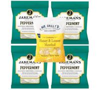 Jakemans Menthol Cough Drops 4 x Peppermint 1 x Lemon & Honey | Soothing Herbal Lozenges for Cough Relief, Sore Throat | Natural Vapour Action Hard Candy (5 Pack) (Peppermint/Honey & Lemon)
