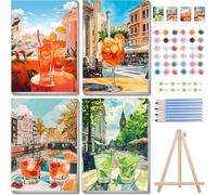Jakener 4 Pack Cocktail Paint by Numbers Kit for Adults Beginner with Frame,Easy Adult Paint by Number Kits on Canvas DIY Painting for Beginners Art by Numbers for Home Wall Decor 10x12 Inch