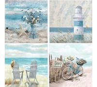 Jakener 4 Pack Diamond Art Kits Adults, 5D Beach Diamond Painting Kit for Adults, DIY Full Round Drill Crystal Gem Art Craft, Home Wall Decor 12x12 Inch