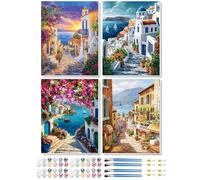 Jakener 4 Pack Paint by Numbers for Adults,Sea View Painting by Numbers for Adults Canvas Kits,Landscape Adult Paint by Numbers Kits with Frame,DIY Acrylic Oil Painting for Home Wall Decor 10x12 inch