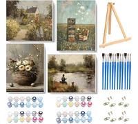 Jakener 4 Pack Retro Paint by Numbers Kit for Adults Beginner with Framed,Flowers Easy Adult Paint by Number Kits on Canvas DIY Painting for Beginners Art by Numbers for Home Wall Decor 10x12 Inch