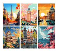 Jakener 6 Pack Diamond Art Kits Adults, 5D Famous Landscape Diamond Painting Kit for Adults, DIY Full Round Drill Crystal Gem Art Craft, Home Wall Decor 12x16 Inch