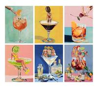 Jakener 6 Pack Diamond Art Kits Adults, 5D Fun Cocktail Woman Diamond Painting Kit for Adults, DIY Full Round Drill Crystal Gem Art Kits, Home Wall Decor 12x16 Inch