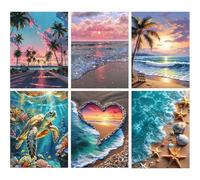 Jakener 6 Pack Diamond Art Kits Adults, Beach Diamond Painting Kit for Adults Beginner, DIY Full Round Drill Crystal Gem Art Craft, 5D Adults Paint by Diamonds Dots for Home Wall Decor 12x16 Inch
