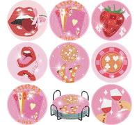Jakener 8 Pcs Pink Disco Diamond Art Painting Coasters Kits, Coaster with Holder for Adults, Non-Slip DIY Dot Paint Craft Kits,5D Full Drill DIY Diamond Dot Gem Art Kit Home Decor Arts Craft