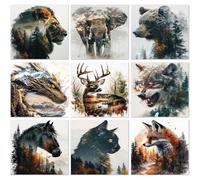 Jakener 9 Pack Diamond Art Kits Adults, 5D Forest Animals Diamond Painting Kit for Adults, DIY Full Round Drill Crystal Gem Art Kits, Home Wall Decor 12x12 Inch