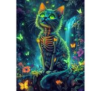 Jakener Cat Diamond Art Kits Adults, 5D Skeleton Diamond Painting Kit for Adults, Fun DIY Full Round Drill Crystal Gem Art Craft, Adults Paint by Diamonds Dots Home Wall Decor 12x16 Inch